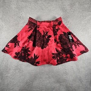 Vtg Jump Apparel Skirt Juniors 9/10 Red Satin Floral Romantic Elegant Whimsigoth